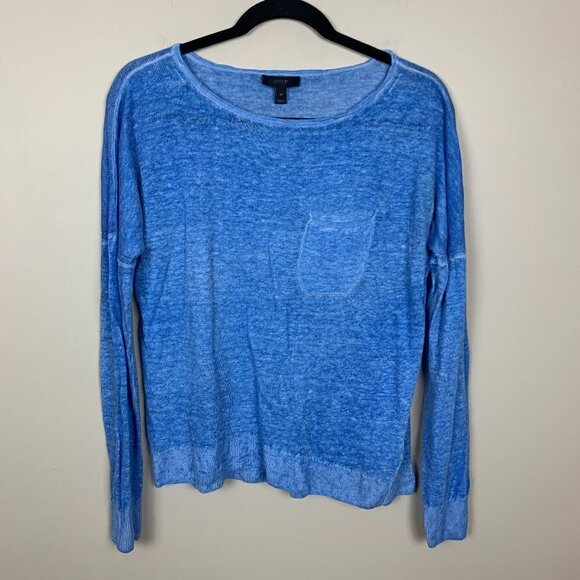 J. Crew Sweaters - J. Crew Blue Burnout Wash 100% Linen Scoop Neck Sweater - Size Medium